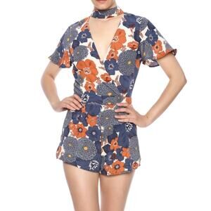 Illa Illa Floral Wrap-Style Romper - Navy & Rust - Size S - Like New